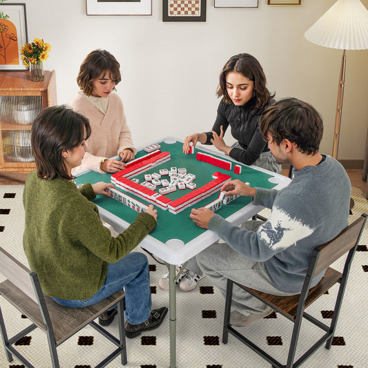 35 Inch 4 Player Game Card Folding Mahjong Table with Cup Holders, Green Game Room Green at Gallery Canada