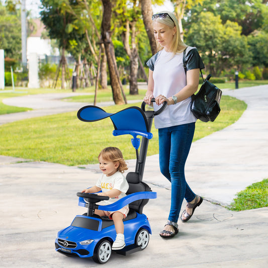 3-in-1 Ride On Push Car, Mercedes-Benz Licensed, Blue Push & Pedal Ride On Toys Blue at Gallery Canada