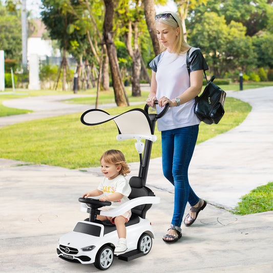 3-In-1 Ride On Push Car, With Canopy, White