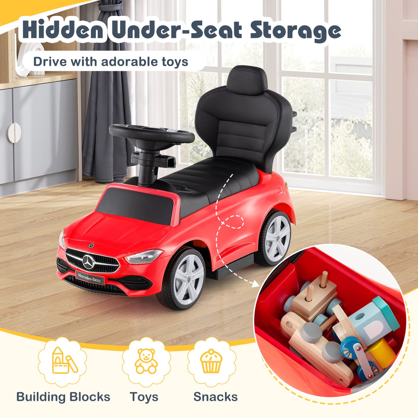 3-in-1 Ride on Push Car Mercedes-Benz Licensed Sliding Car with Canopy, Red Push & Pedal Ride On Toys at Gallery Canada