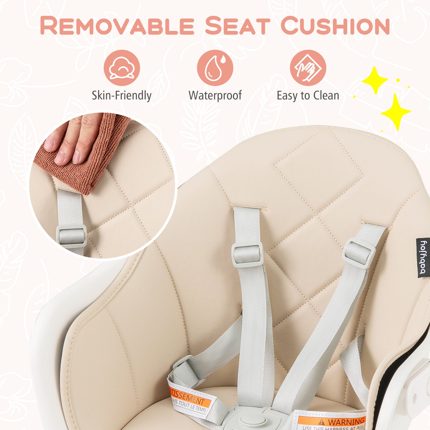 Chaise haute convertible, Harnais de sécurité, Plateau amovible, Beige