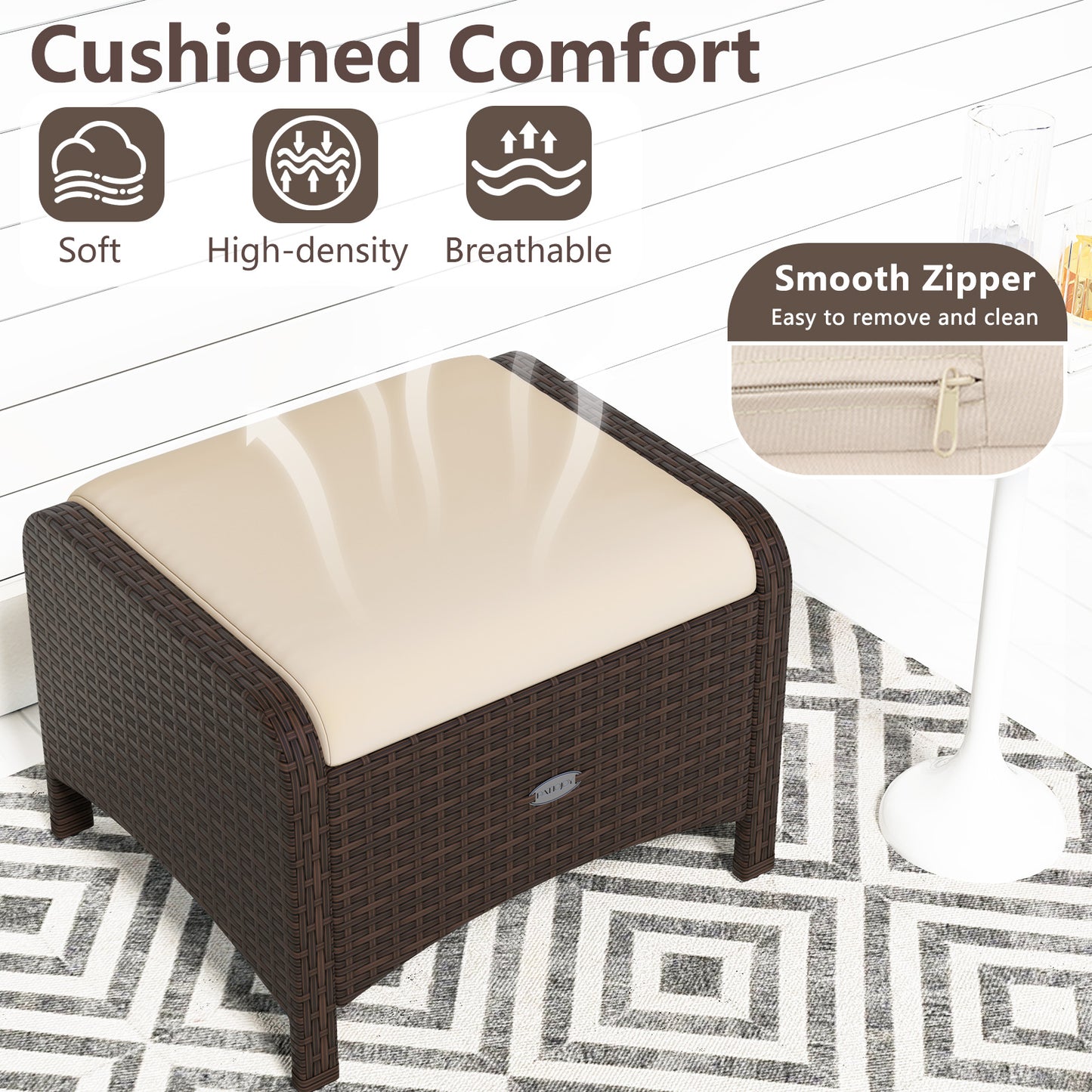 2 Outdoor Patio Ottomans, Removable Cushions, Beige Outdoor Seating & Patio Chairs at Gallery Canada
