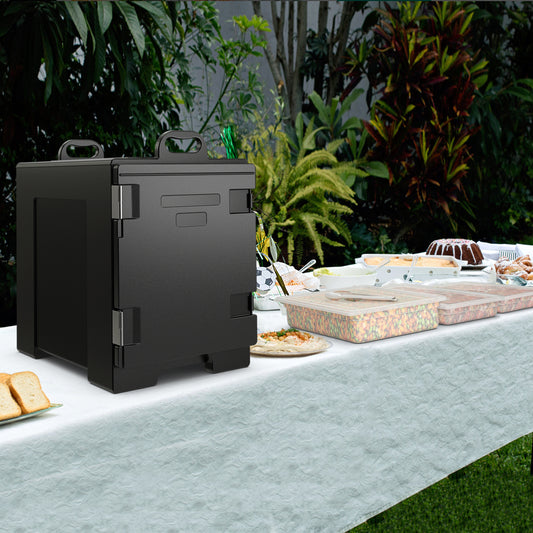 81 QT Hot Box Food Warmer with 5 Full-Size Pans and Handles Double Buckles, Black Food Warmers & Burners Black at Gallery Canada