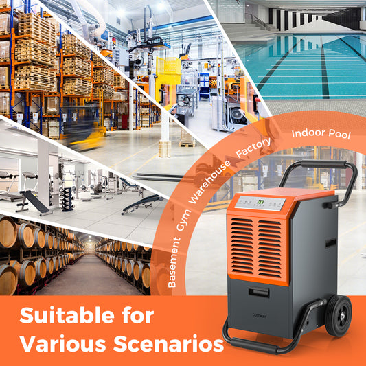 163 Pints Commercial Dehumidifier, With Drain Hose And Timer, Gray