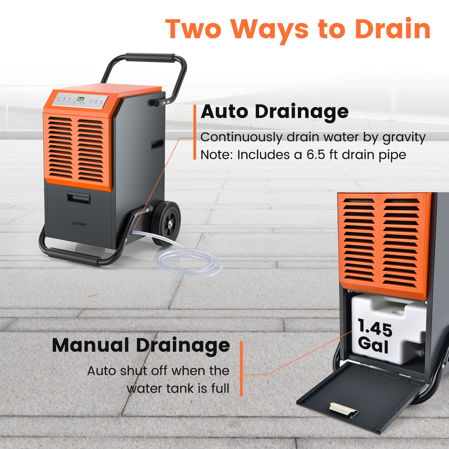 163 Pints Commercial Dehumidifier, With Drain Hose And Timer, Gray Dehumidifiers at Gallery Canada