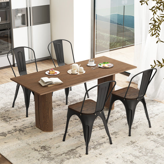 Metal Dining Chairs, Set of 4, Stackable, Wood Seat, Black Dining Chairs Black at Gallery Canada