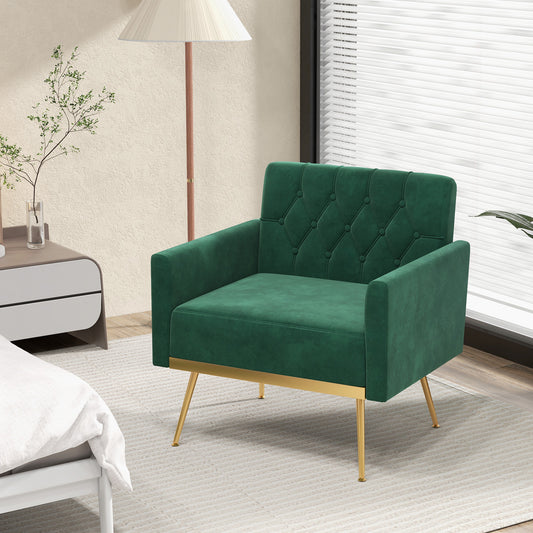 Velvet Accent Chair, Button Tufted Back, Golden Metal Legs, Turquoise Accent Chairs Turquoise at Gallery Canada