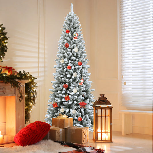 Artificial Christmas Pencil Tree, 7.5', Snow Flocked, Mixed Tips, White Christmas Tree White at Gallery Canada
