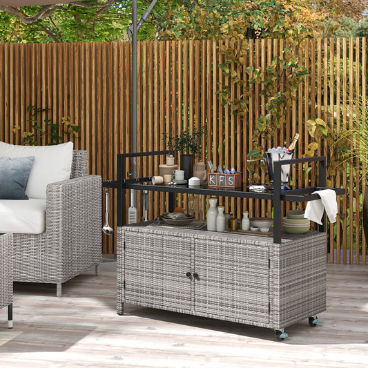 Outdoor Wicker Bar Cart, With Cabinet And 8 Hooks, Gray Camping Furniture Gray at Gallery Canada