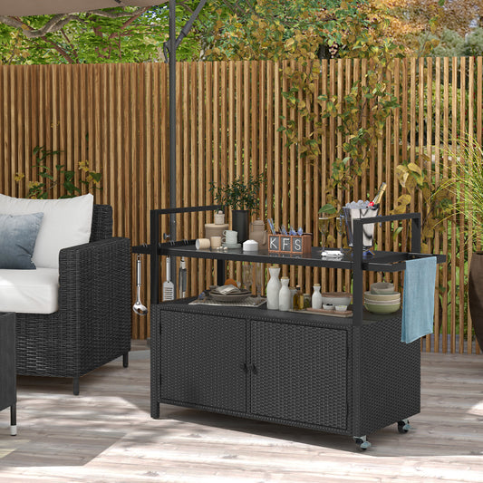 Outdoor Wicker Bar Cart With Cabinet, 8 Hooks, Black Camping Furniture Black at Gallery Canada