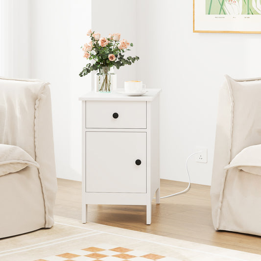 Flip Top End Table with Charging Station USB Ports Outlets and Drawer, White Nightstands White at Gallery Canada