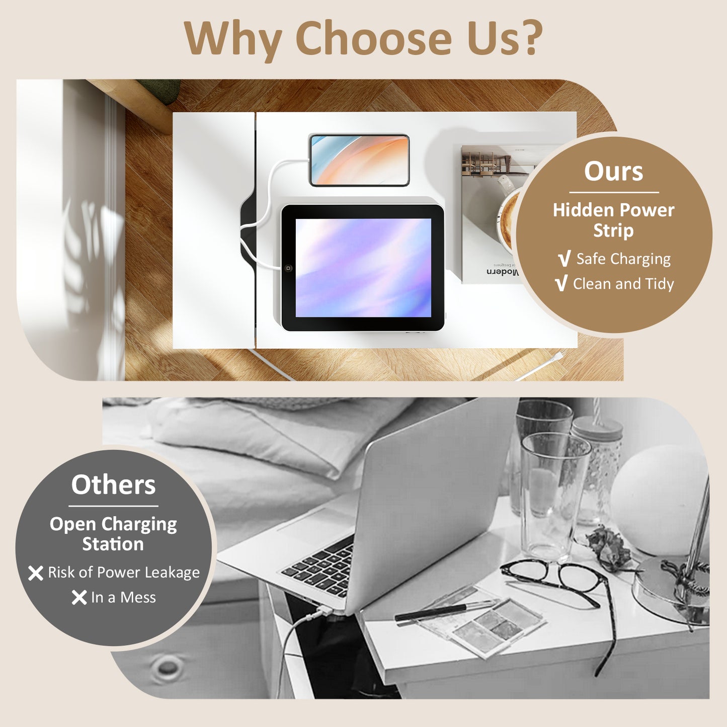 Flip Top End Table With Charging Station USB Ports, White Nightstands at Gallery Canada