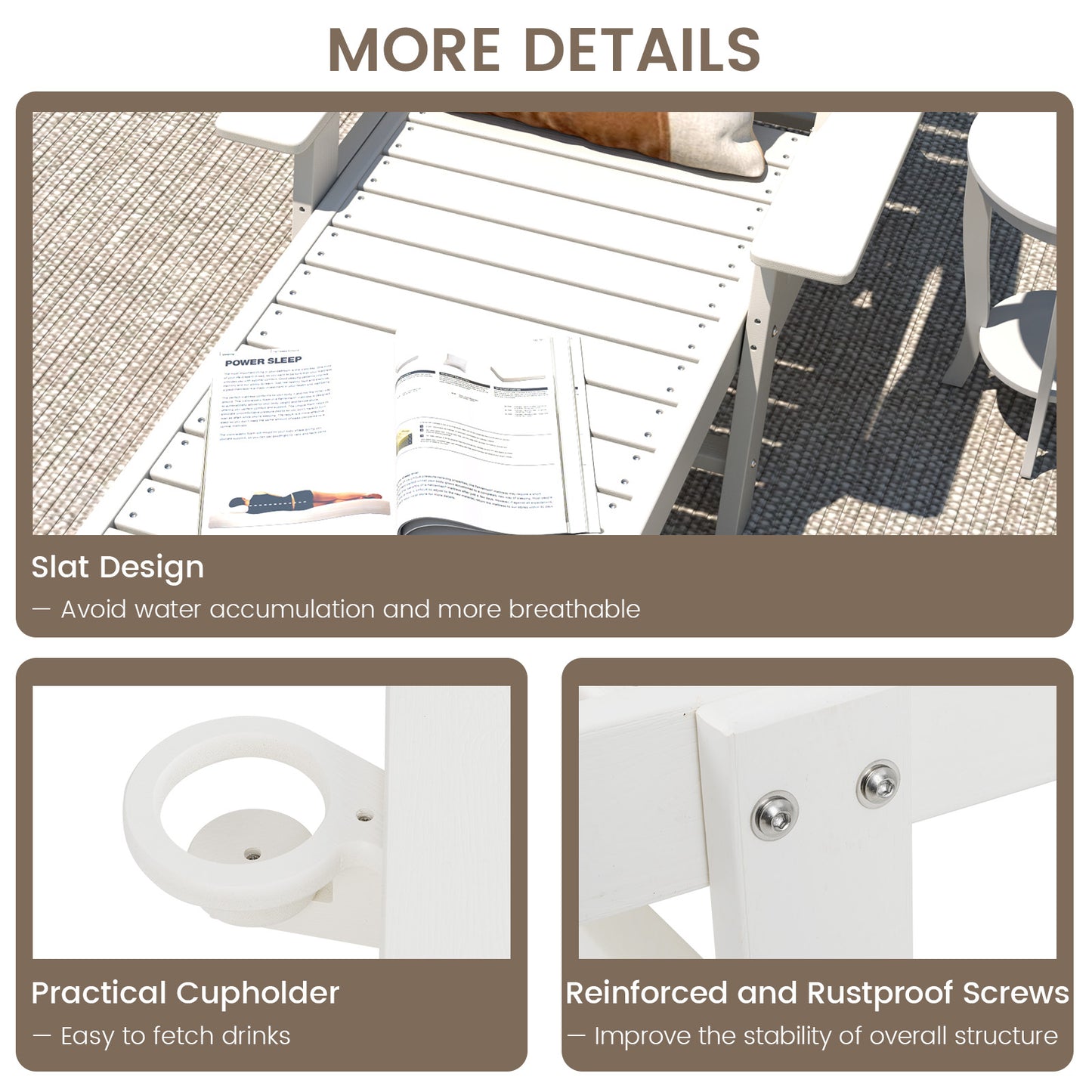 Patio Chaise Lounge Chair with 4 Position Backrest, White Outdoor Chaise Lounges at Gallery Canada