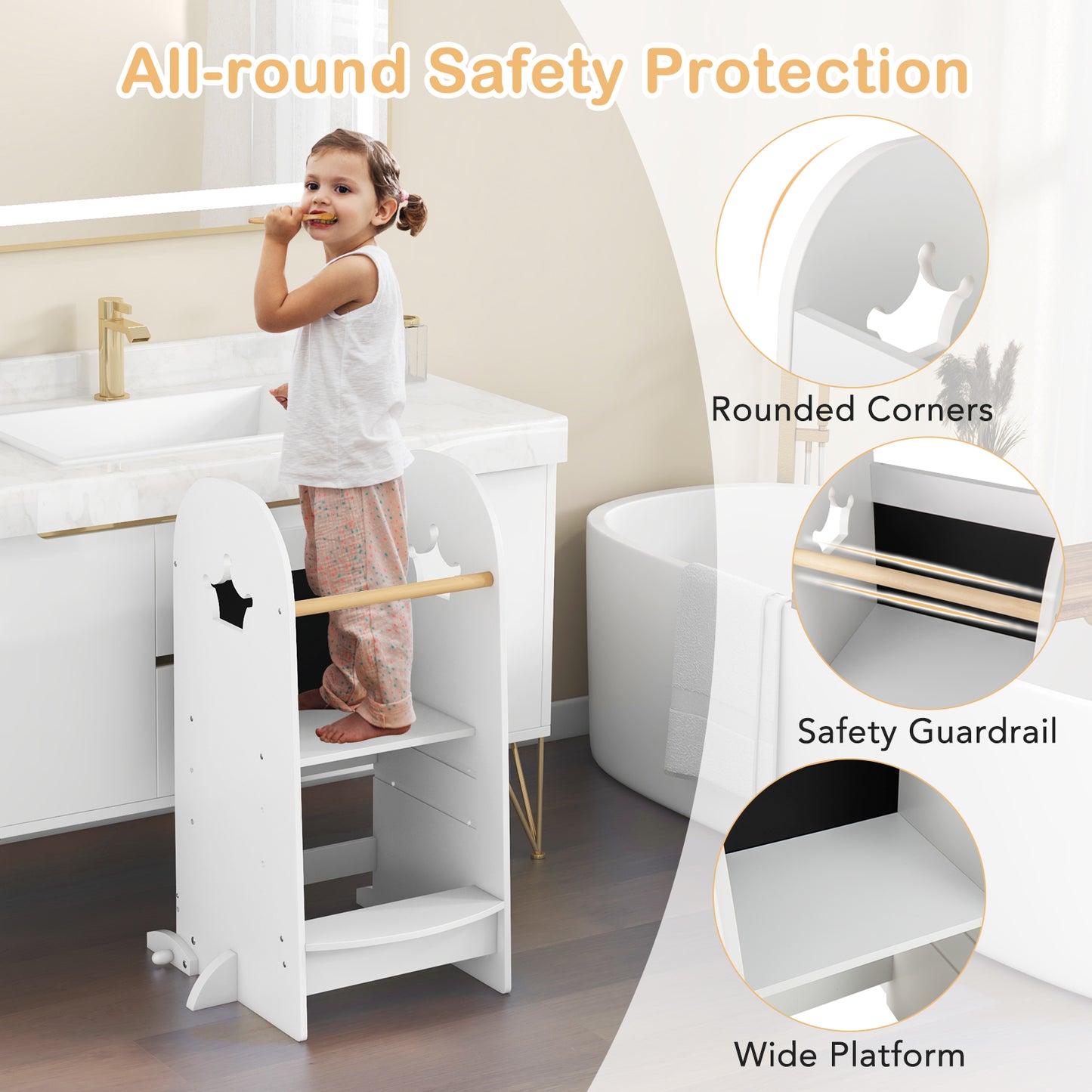 Adjustable Kids Kitchen Tower With Chalkboard, Safety Rail, White Toddler & Kids Furniture at Gallery Canada