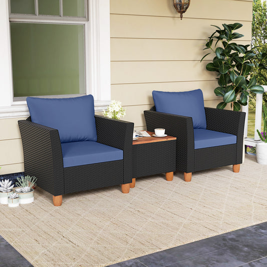 3 Piece Outdoor Patio Rattan Furniture Set, Navy Patio Conversation Sets Navy at Gallery Canada
