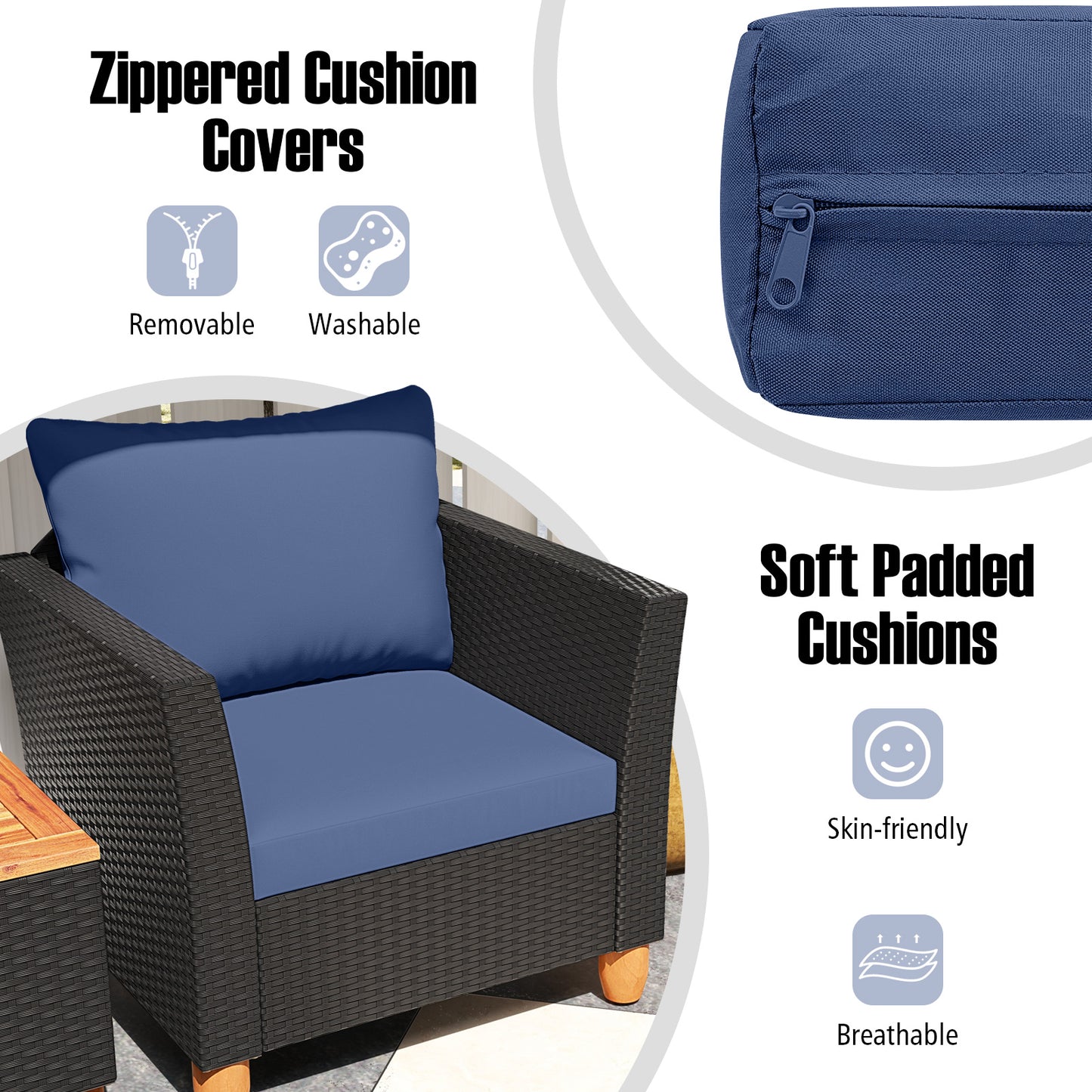 3 Piece Outdoor Patio Rattan Furniture Set, Navy Patio Conversation Sets at Gallery Canada