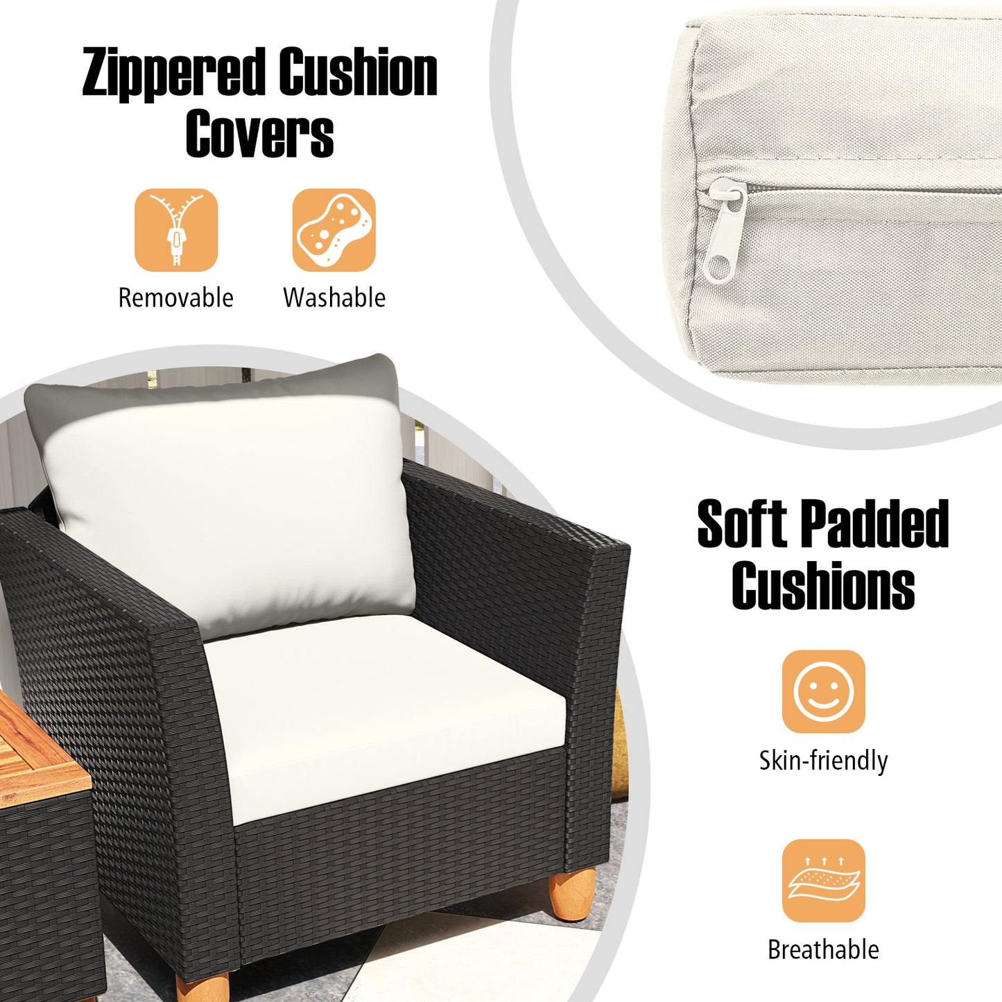 3-Piece Outdoor Patio PE Rattan Furniture Set, Coffee Table, White Patio Conversation Sets at Gallery Canada