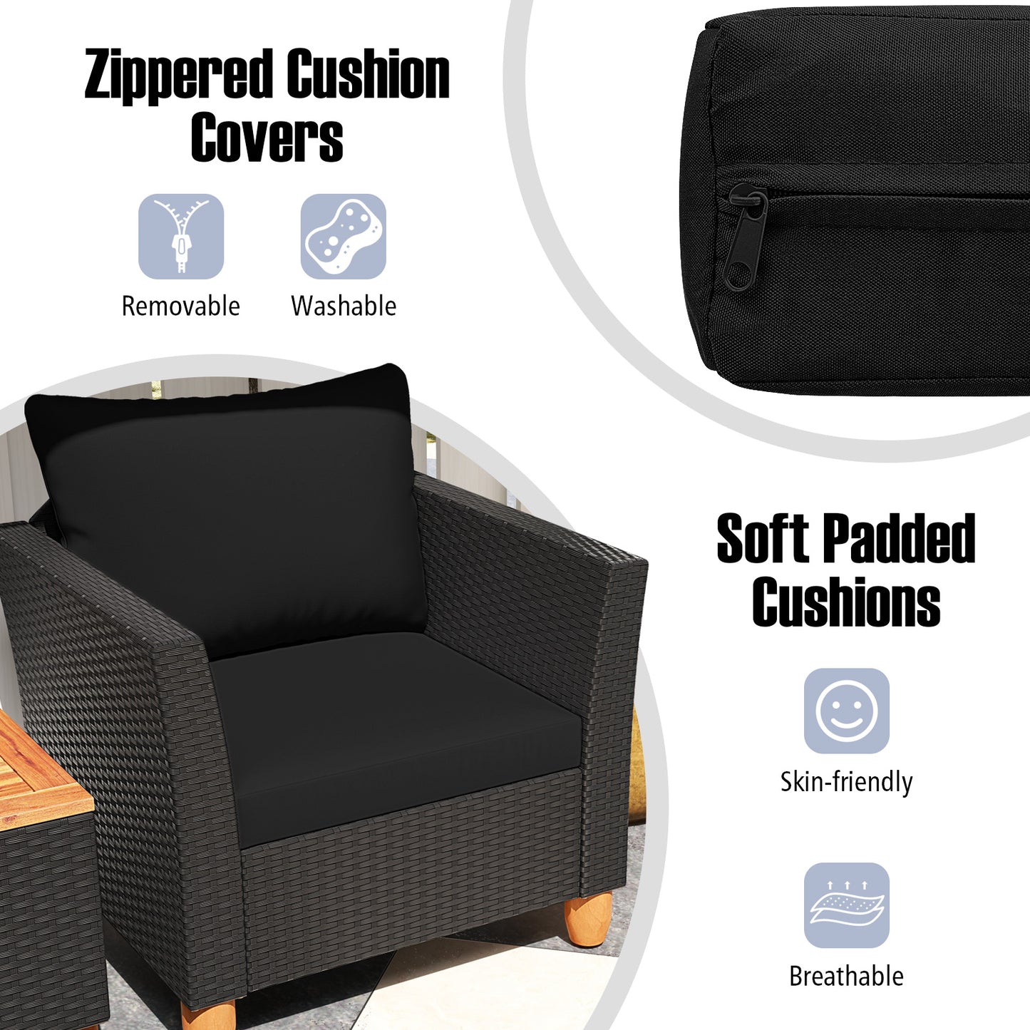 3 Piece Outdoor Patio Rattan Furniture Set, Black Patio Conversation Sets at Gallery Canada