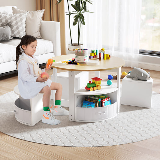 5 Piece Toddler Round Nesting Table, 4 Storage Stools, Natural Kids Table & Chair Sets Natural at Gallery Canada