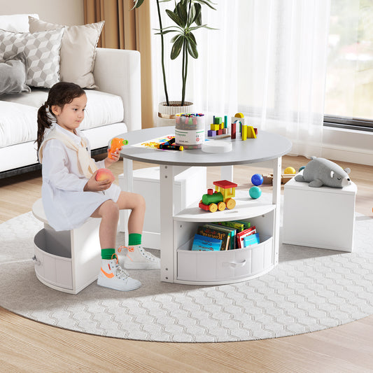 5 Piece Toddler Round Nesting Table with 4 Storage Stools for Activity-Grey, Gray Kids Table & Chair Sets Gray at Gallery Canada