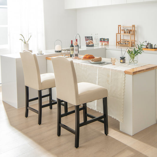 2 Pcs Fabric Nail Head Counter Height Dining Side Chairs Set, Beige Bar Stools Beige at Gallery Canada