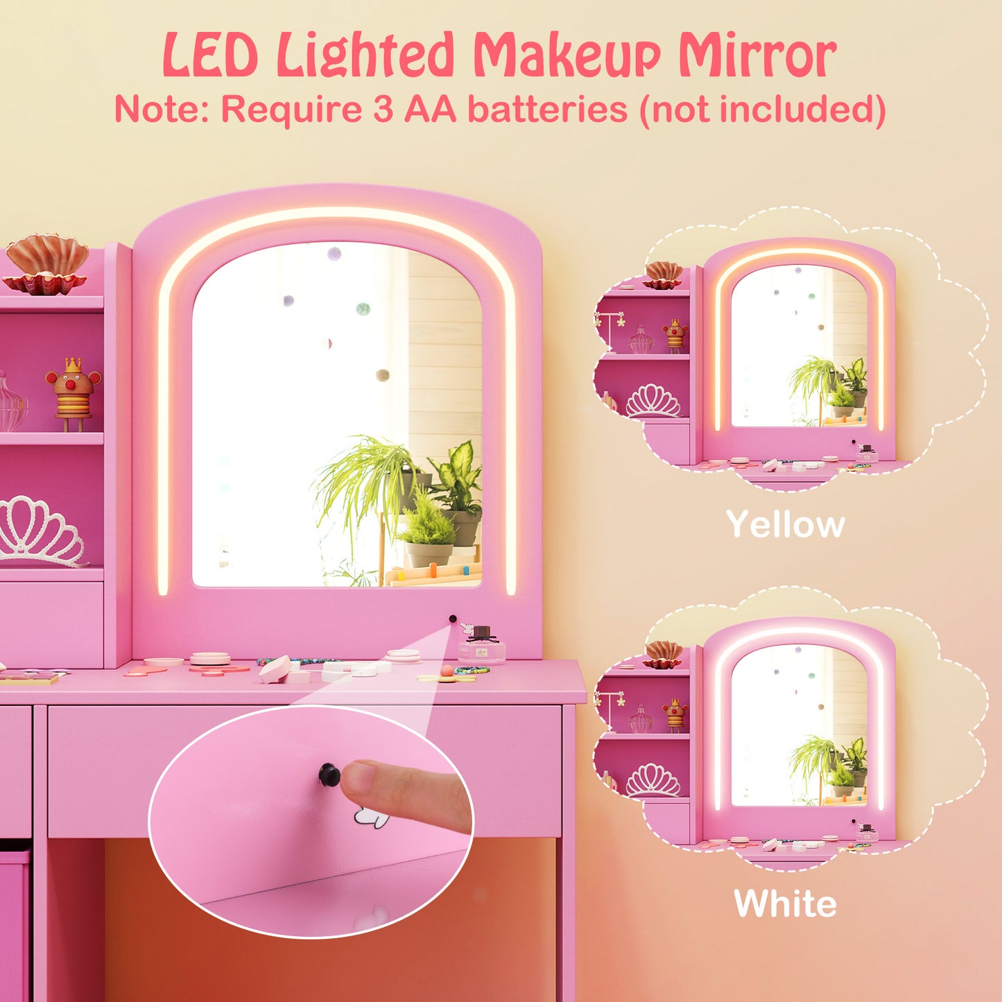 Kids Vanity Set With Lighted Mirror, Makeup Desk And Chair, Pink Kids Vanities at Gallery Canada