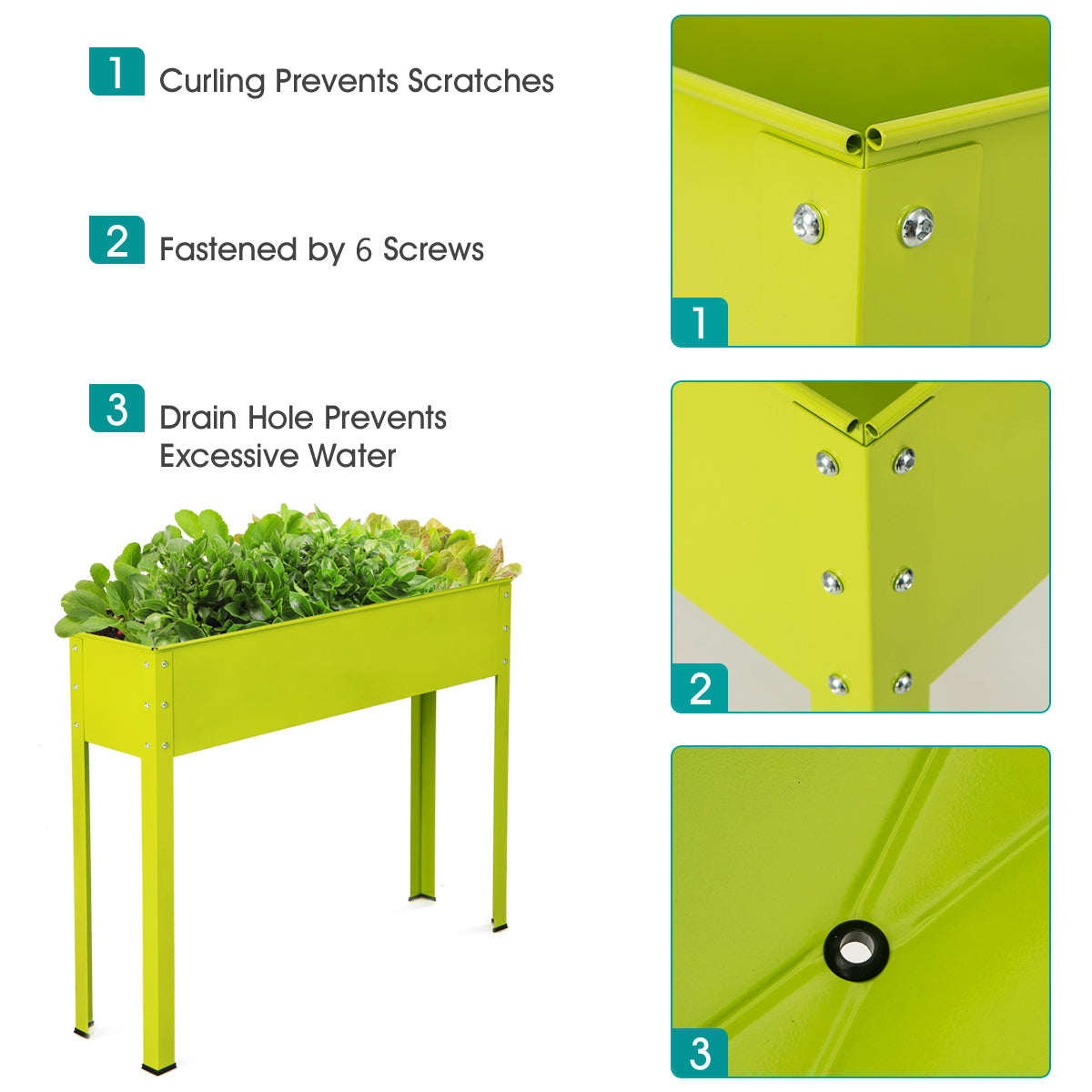Metal Raised Garden Bed with Legs and Drainage Hole-40 x 11 x 31.5 inches, Green Raised Garden Beds at Gallery Canada