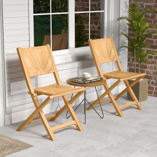 2 Pieces Folding Patio Chairs with Inclined Backrest Patio Dining Chairs Natural at Gallery Canada