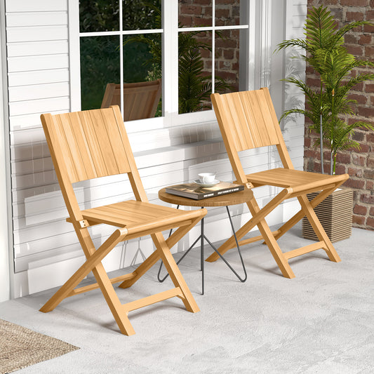 2 Pieces Teak Wood Outdoor Dining Chairs with Slatted Sea Patio Dining Chairs Natural at Gallery Canada