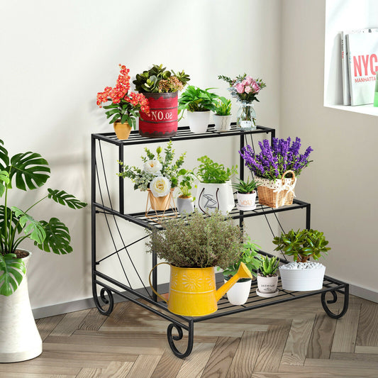 3 Tier Outdoor Metal Garden Planter Holder Shelf, Black Plant Stands Black at Gallery Canada