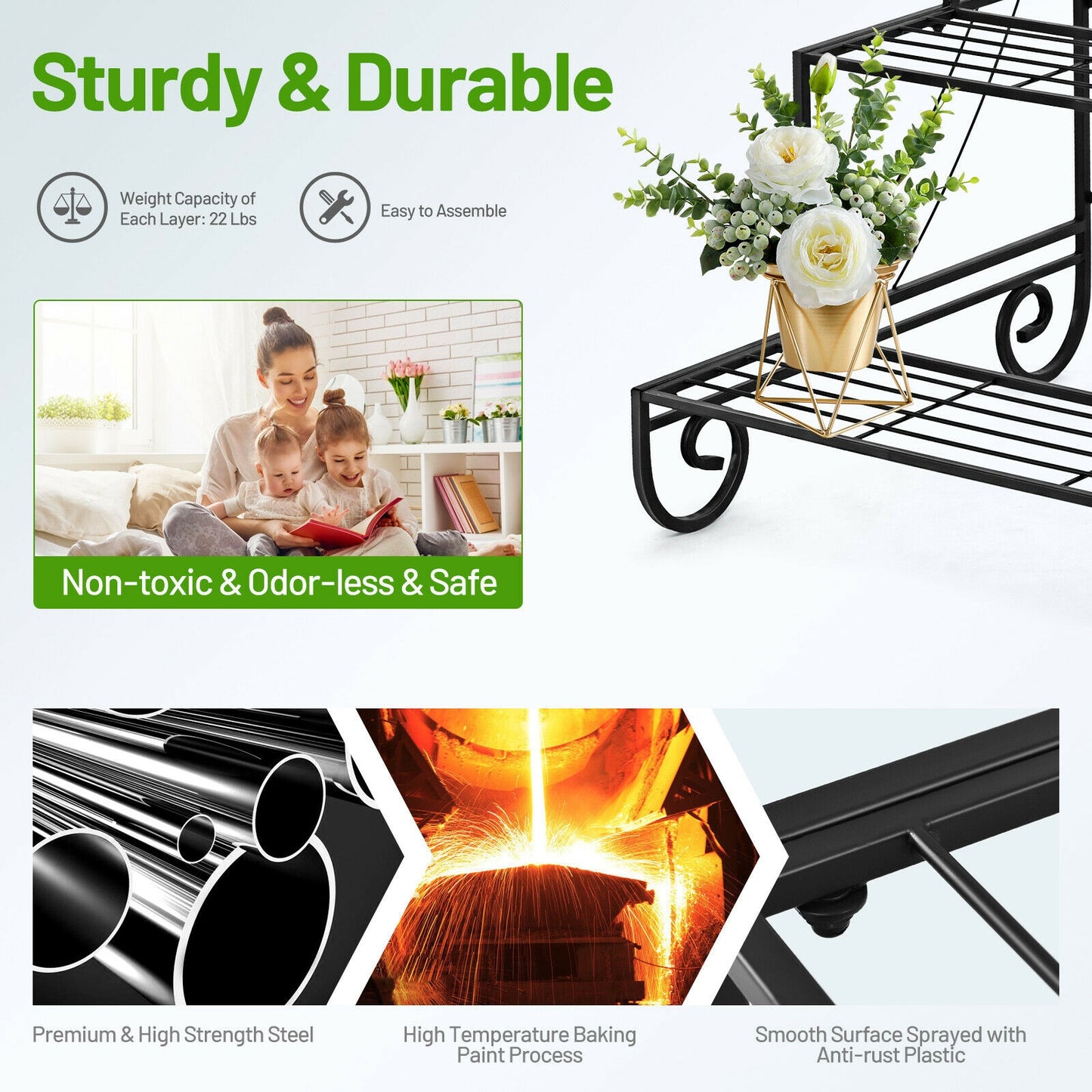 3 Tier Outdoor Metal Garden Planter Holder Shelf, Black Plant Stands at Gallery Canada