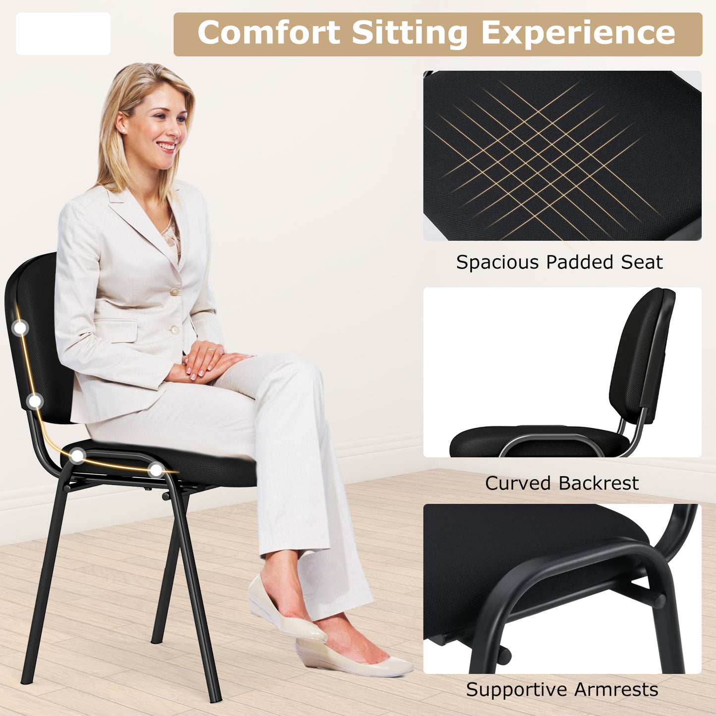 Office Chair, Metal Frame, Padded Cushions, Set Of 5, Black Conference Chairs at Gallery Canada