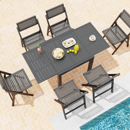 Expandable Patio Dining Table for 4-6 People-Grey, Gray Patio Tables Gray at Gallery Canada