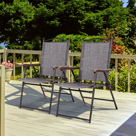 Set Of 2 Patio Folding Sling Back Camping Deck Chairs, Gray Patio Dining Chairs Gray at Gallery Canada