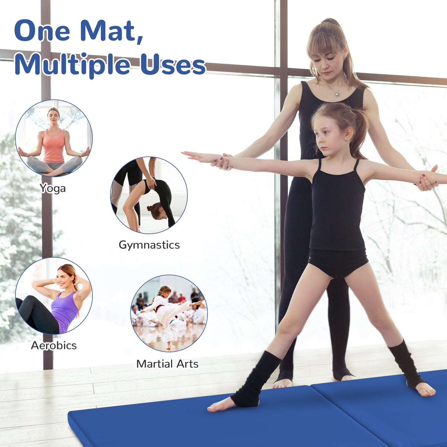 6 x 2 Feet Gymnastic Mat with Carrying Handles for Yoga, Blue Yoga & Gym Mats at Gallery Canada