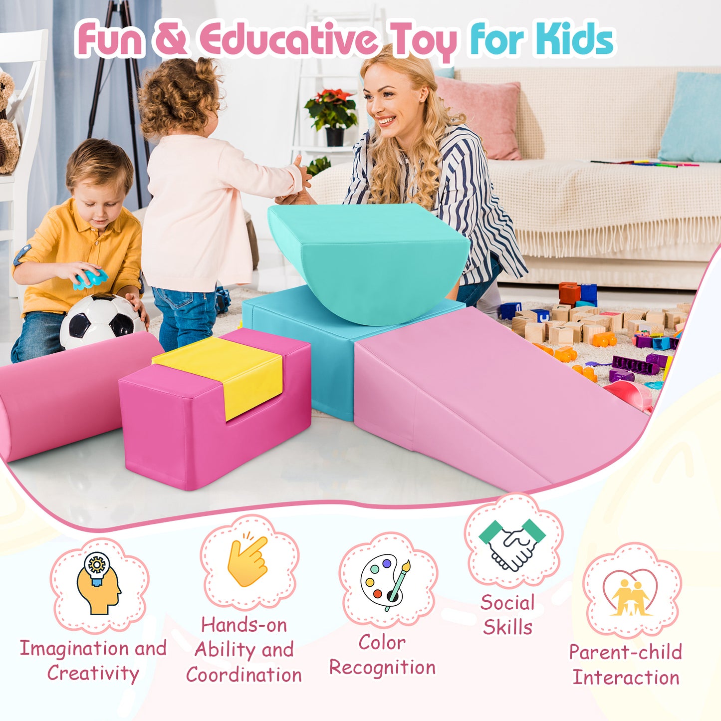 6 Pieces Foam Climbing Blocks Indoor Climb and Crawl Activity Playset with Rectangles, Pink Climbers & Slides at Gallery Canada