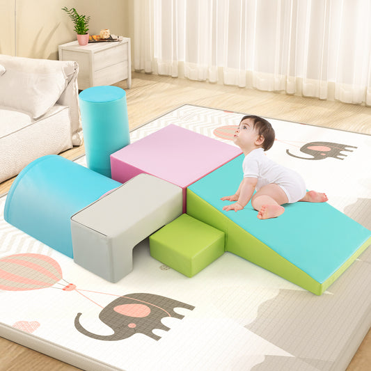 6 Pieces Foam Climbing Blocks, Indoor Climb And Crawl Playset, Green Climbers & Slides Green at Gallery Canada