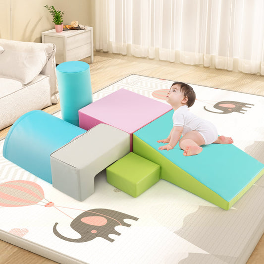 6 Pieces Foam Climbing Blocks, Indoor Climb And Crawl Playset, Green Climbers & Slides Green at Gallery Canada
