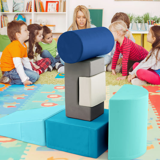 6 Pieces Foam Climbing Blocks, Indoor Climb Crawl Activity Playset, Navy Climbers & Slides Navy at Gallery Canada