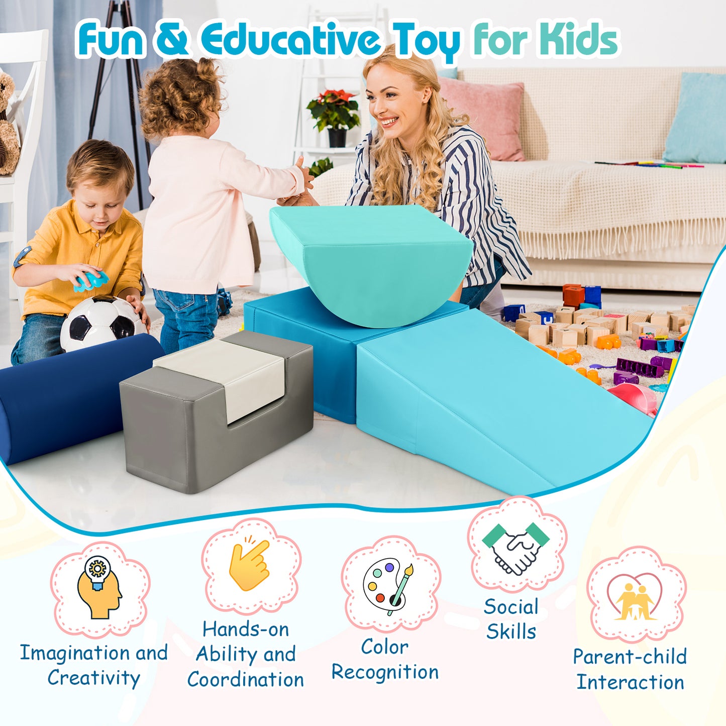 6 Pieces Foam Climbing Blocks Indoor Climb and Crawl Activity Playset with Rectangles, Navy Climbers & Slides at Gallery Canada