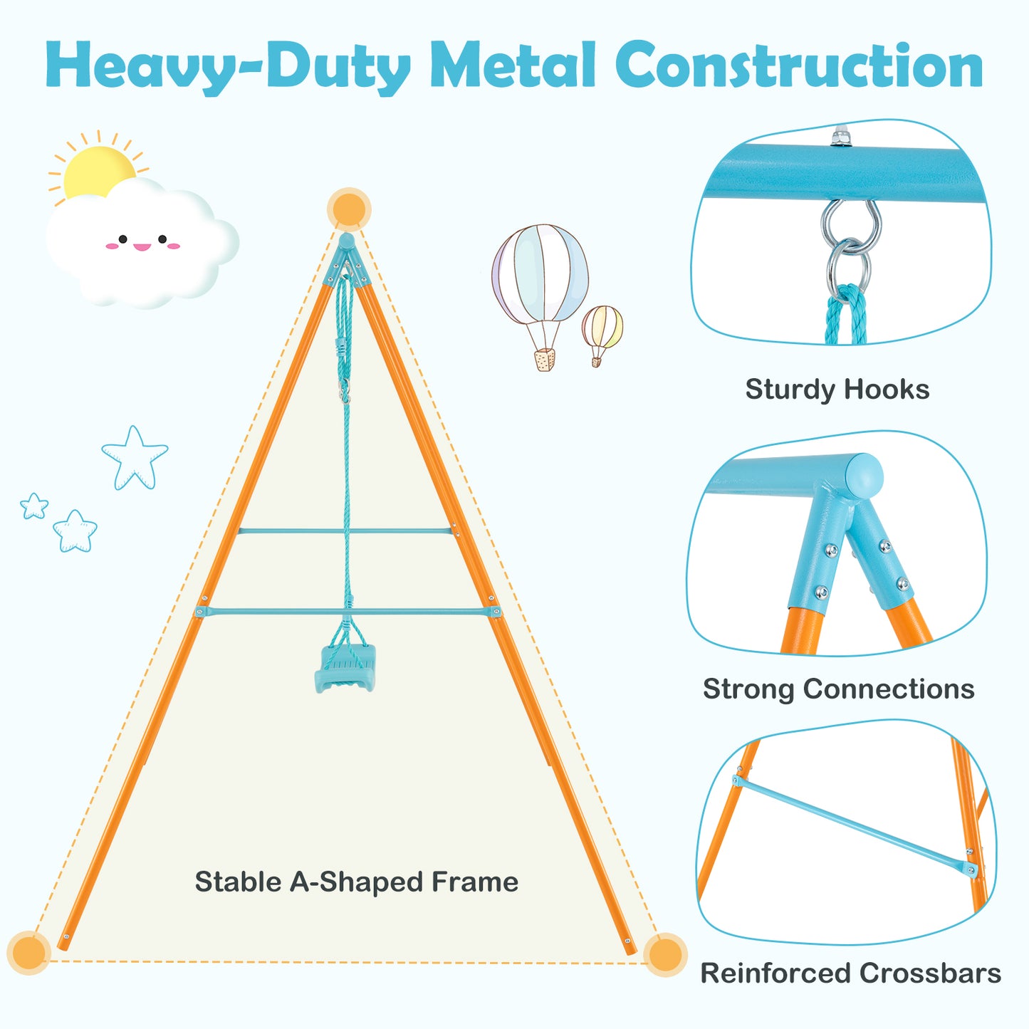 Heavy Duty Metal Toddler Swing Set, Orange