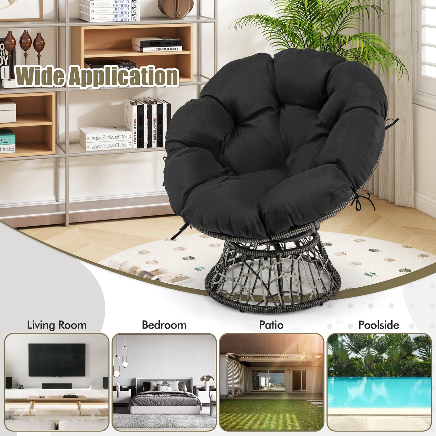 PE Wicker Papasan Chair, With Thick Removable Cushion, Black Patio Dining Chairs at Gallery Canada