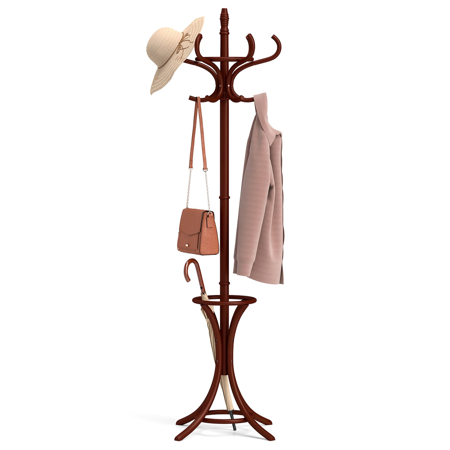 Wood Standing Hat Coat Rack With Umbrella Stand, Brown Coat Racks & Hall Trees at Gallery Canada