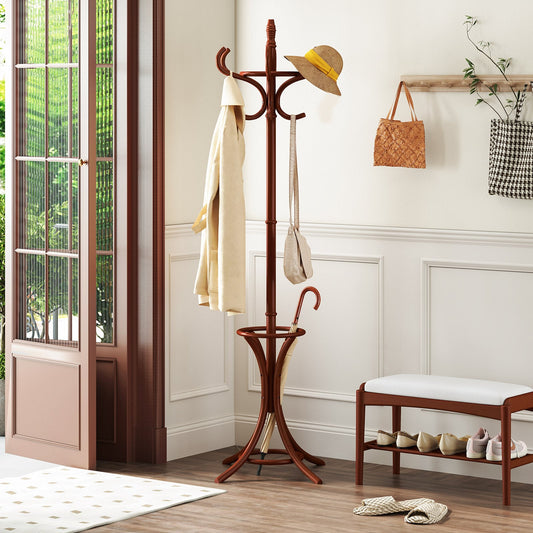 Wood Standing Hat Coat Rack With Umbrella Stand, Brown Coat Racks & Hall Trees Brown at Gallery Canada