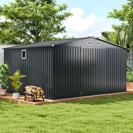12 x 9.8 Feet Outdoor Storage Shed, Lockable Door, Pitched Roof, Gray Sheds & Outdoor Storage Gray at Gallery Canada