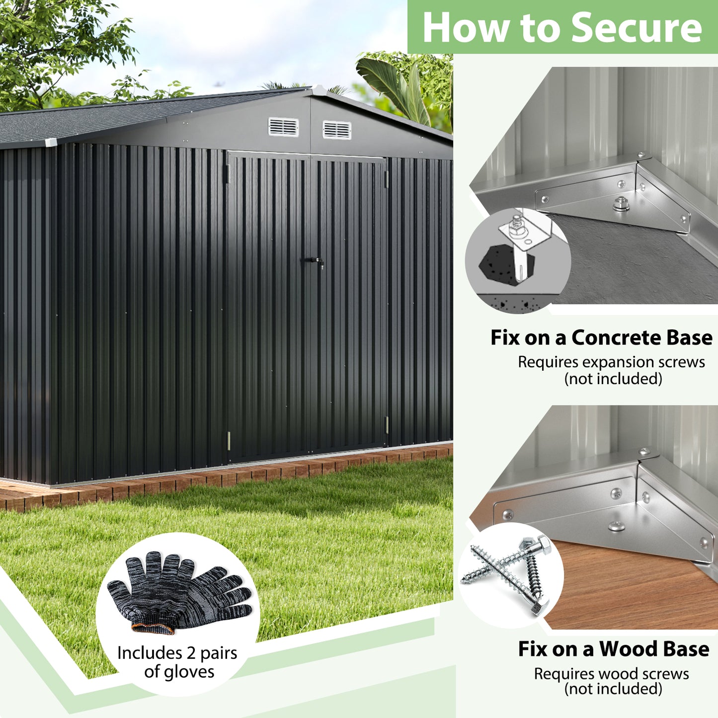 12 x 9.8 Feet Outdoor Storage Shed, Lockable Door, Pitched Roof, Gray Sheds & Outdoor Storage at Gallery Canada