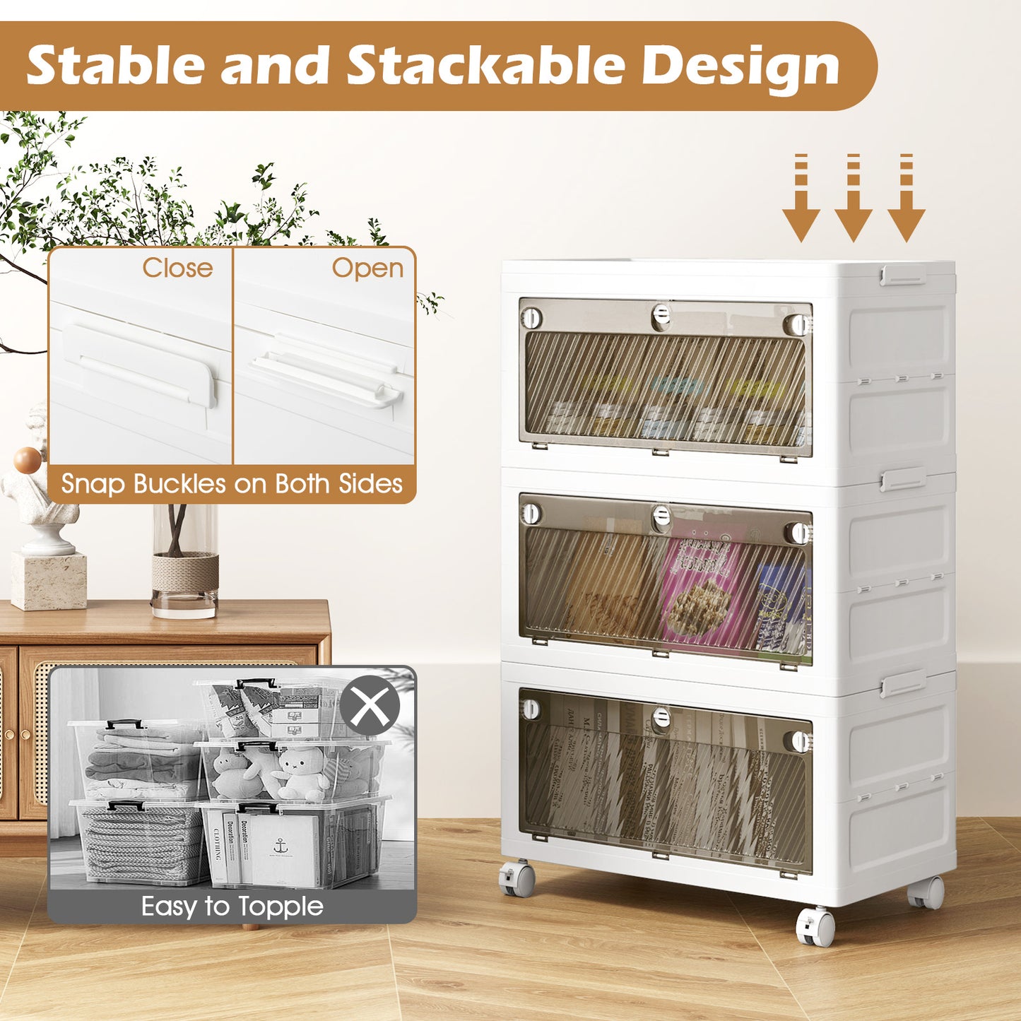 33 Gal Stackable Plastic Storage Bins, 3-Pack With Lid, White Cabinets & Chests at Gallery Canada