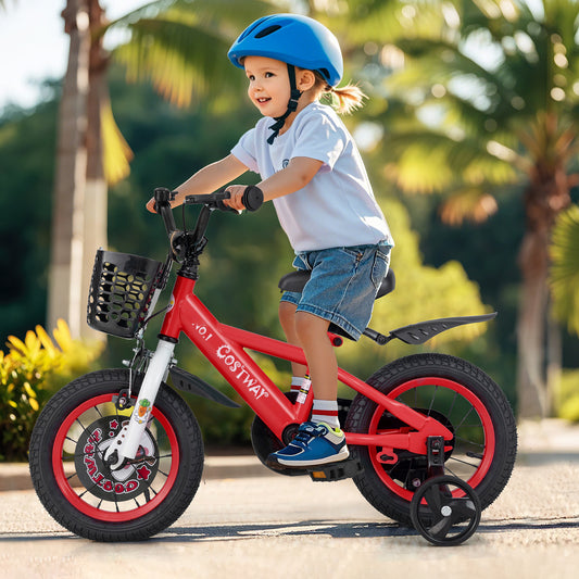 12 Inch Kids Bike Adjustable with Storage Basket and Double Brake for 3-4 Years Old-12 inches, Red Kids Bike Red at Gallery Canada