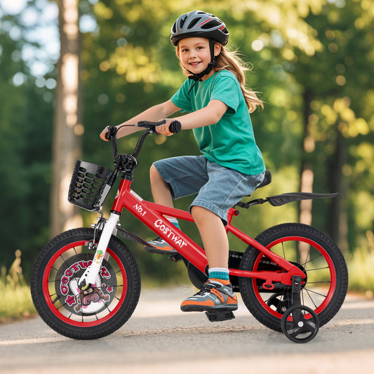 14 Inch Kids Bike, Adjustable, Storage Basket, Double Brake, 3-5 Years, Red Kids Bike Red at Gallery Canada
