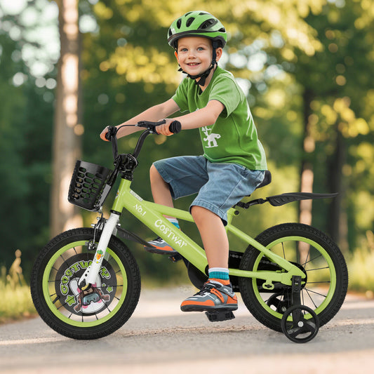 14 Inch Kids Bike, Adjustable, Detachable Training Wheels, 3-5 Years, Green Kids Bike Green at Gallery Canada